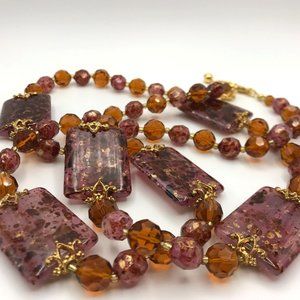 Necklace magenta and gold fleck beads by Joan Rivers 36"